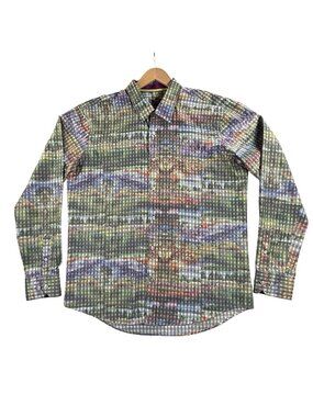 Michael David Shirt Men 2XL Multicolor Plaid Button Up Long Sleeve Signature AOP